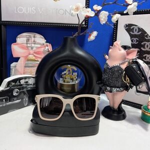 Salvatore Ferragamo Square Framed Sunglasses - Cream/ Beige, Gold, Black Lens